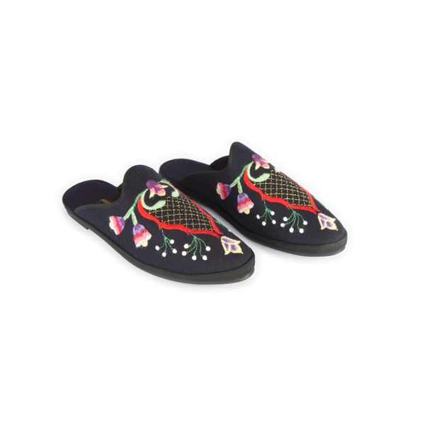 Hovedbilde Innstegs sko i ull m/brodering- rød, gull. lilla